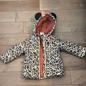 Disney Leopard Print Puffer Jacket with Minnie Mouse